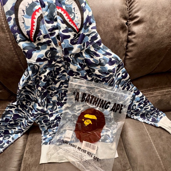 Bape Blue and White Camo Shark Hoodie - Picture 1 of 7